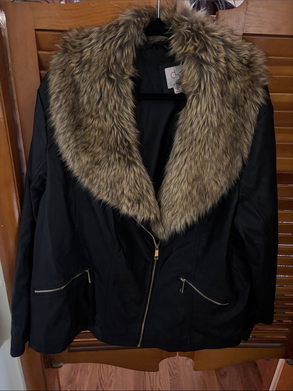Faux-Fur Collar Black Jacket for Women Size 3X